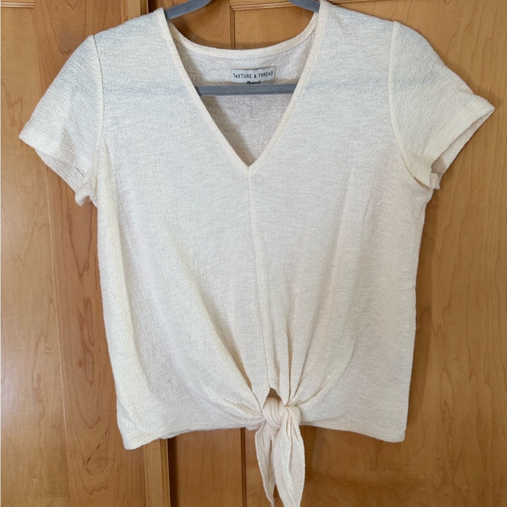 Madewell Cream Short Sleeve Tie-Front Tee